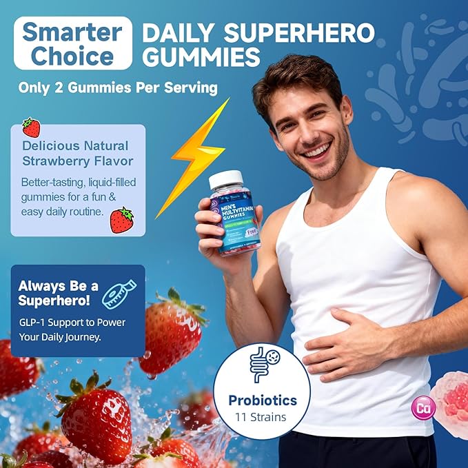 Totaria Sugar Free Multivitamin for Men with Omega 3, Probiotics, Mens Multivitamins Gummies w/Methylated B Complex, EAAs, Lycopene, Zinc, for Daily Energy, Immune, Heart, Iron Free, 60 Count