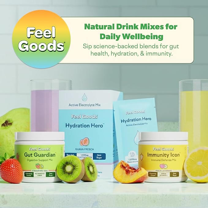 Feel Goods Gut Guardian, Gut Health Powder Drink Mix - Probiotic Fiber Powder with Prebiotics & L Glutamine for Digestive Health, Bloating Relief & Digestion Support - Zero Sugar & Organic Flavor