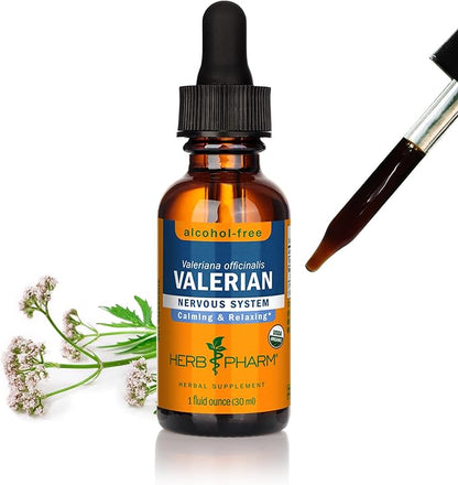Herb Pharm Organic Valerian Root Liquid Extract, Alcohol-Free: Sleep & Relaxing, Calming Nighttime Sleep Support Supplement, Sugar-Free Herbal Supplement, 1 Oz