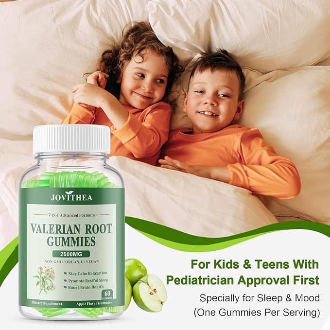 2 Pack Organic Valerian Root Gummies, Herbal Supplements for Calm & Relaxation, Natural Sleep Support for Adults & Kids, Melatonin Free, Vegan, Non-GMO, Gluten Free, Apple Flavor, 120 Count