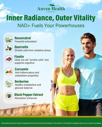 Liposomal NAD+ Resveratrol Supplement - NMN Alternative with Trans-Resveratrol, Quercetin & Fisetin - NAD Plus Booting for Women and Men, Support Cellular Energy & Healthy Aging, Non-GMO | 60 Capsules
