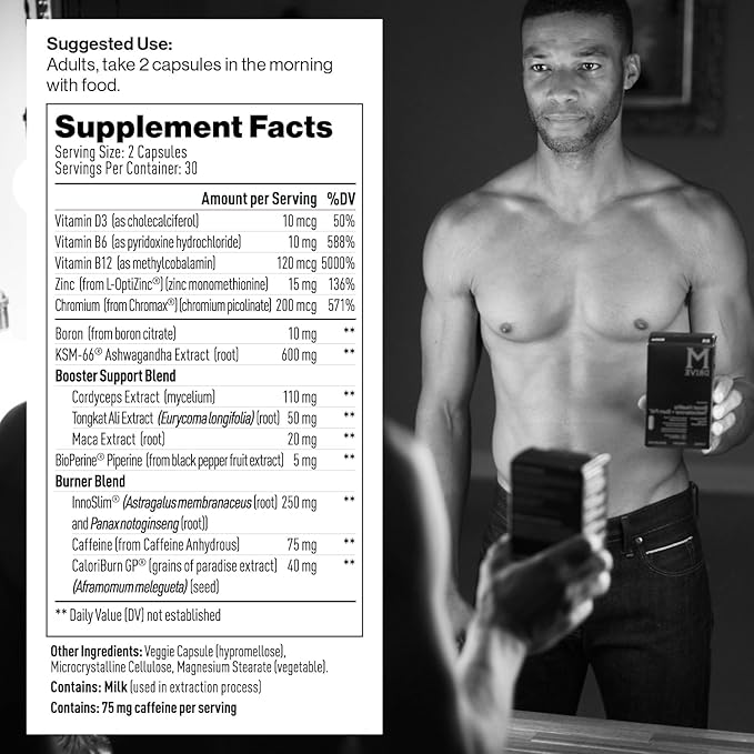 Mdrive Boost and Burn Testosterone Booster and Fat Burner for Men, Energy, Strength, Stress Relief, KSM-66 Ashwagandha, Chromax, 60 Capsules