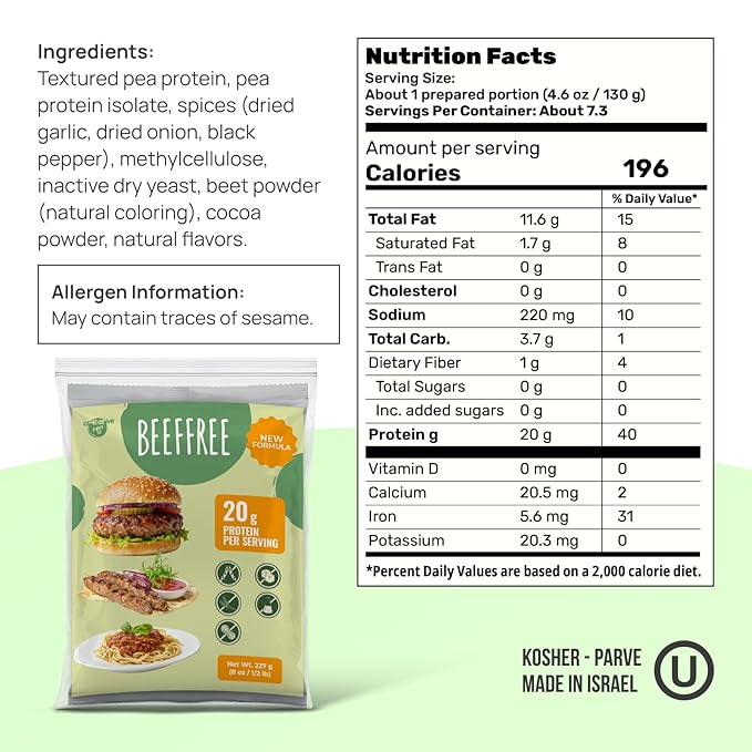 Creative Pea Plant-Based Beef Style Meat Mix | High Protein Shelf-Stable Vegan Protein | Pea Protein | Just Add Water & Oil | For Burgers, Tacos, Meatballs & Crumbles | Gluten-Free | 227g