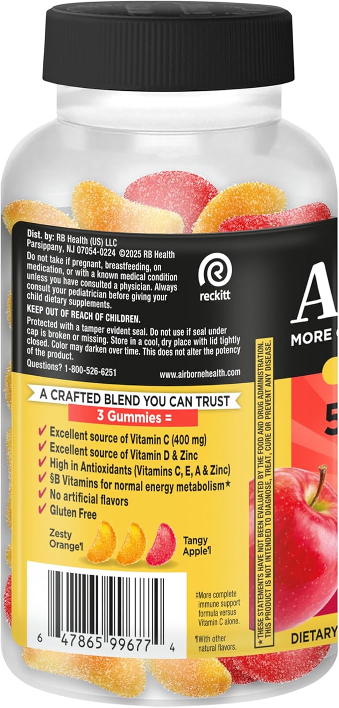 Airborne 400mg Vitamin C Gummies for Adults & Children, Immune Essentials Daily Immune Support Supplement with Powerful Antioxidants Vitamins C & E Plus Selenium - 132 Gummies, Orchard Fruit Flavor