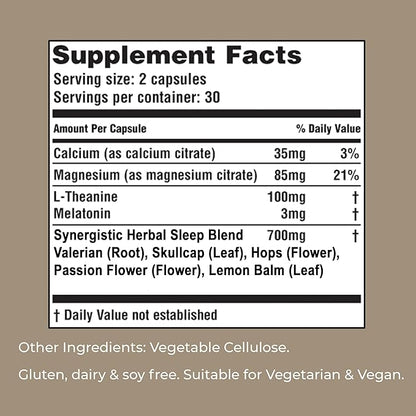 American Nutriceuticals - Serene Sleep Aid - with Melatonin & Magnesium - All Natural Sleep Aid for Adults -Long-Lasting - 60 Capsules -30 Day Supply