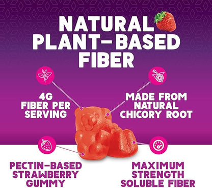 Fiber Gummies for Adults - Soluble Fiber 4g Per Serving - Plant-Based Prebiotic Fiber Supplement for Digestive Health, Gut Health, & Regularity Support - Vegan Gummy - Tasty Berry Flavor - 60 Gummies