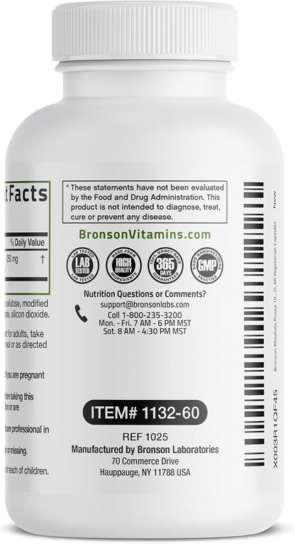 Bronson Rhodiola Rosea Vegetarian Capsules - Adaptogenic Herb - Brain, Stress & Mood Support - Non-GMO, 60 Count