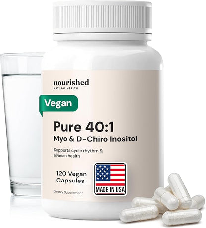 Nourished 40:1 Myo-inositol & D-Chiro Inositol Supplement for Women with Fertility, Skin Health, or Menstrual Cycle Symptoms - Hormone Balance for Women - 120 Capsules