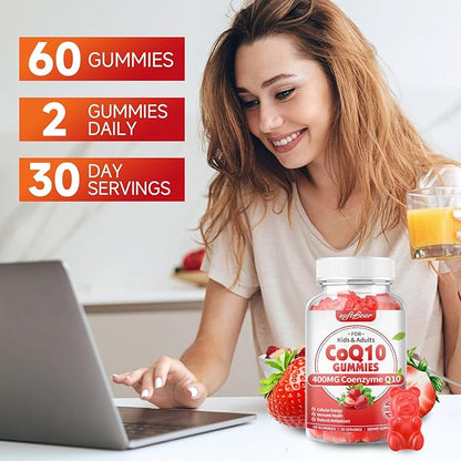 softbear CoQ10 Gummies 400mg Coenzyme Q10 Supplement for Adults, High Absorption coq10 Plus Omega-3, Magnesium, Vitamin B3 & Zinc for Cellular Energy & Antioxidant, Strawberry Flavor 120 Count