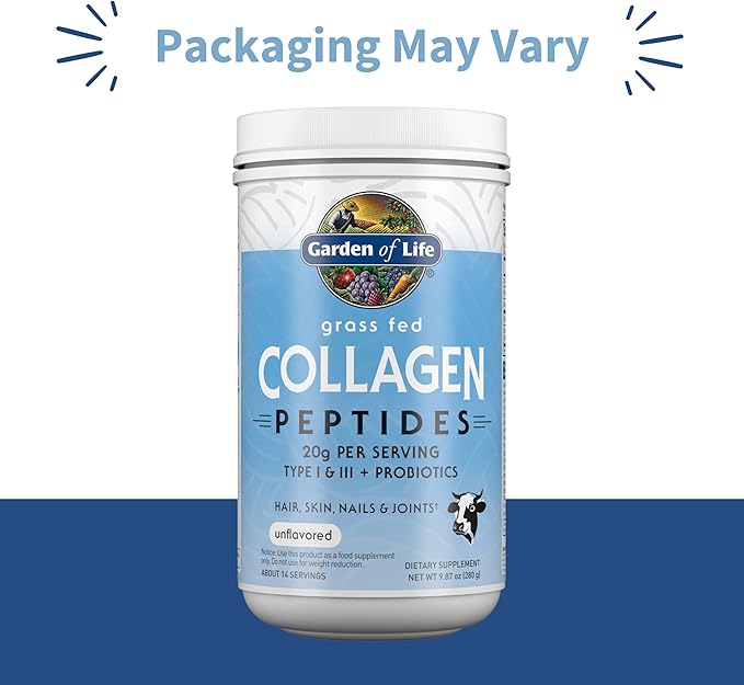 Garden of Life Grass Fed Collagen Peptides Powder Unflavored Collagen Powder for Women Men Hair Skin Nails Joints, Hydrolyzed Collagen Protein Supplements, Collagen for Women & Men, 14 Servings