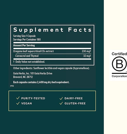 Gaia Herbs Oil of Oregano - Immune & Antioxidant Support Supplement - with Oregano Oil, Carvacrol & Thymol* - 180 Vegan Liquid Phyto-Caps (180 Servings)