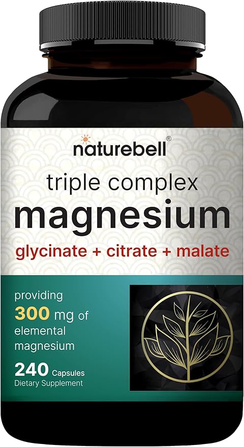 NatureBell Magnesium Complex for Women & Men 1,000mg Per Serving – 240 Capsules – Triple Magnesium Complex with Glycinate, Citrate & Malate – Chelated & Purified – Non‑GMO, Filler Free