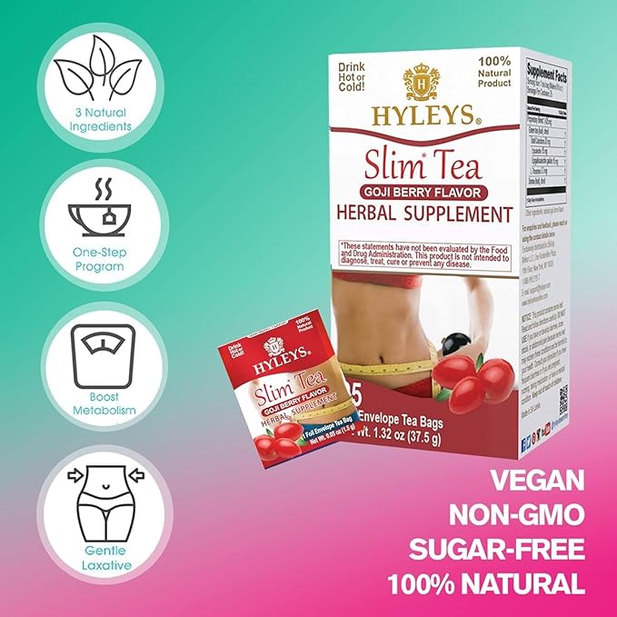 Hyleys Slim Tea Weight Loss Herbal Supplement with Goji Berry - Cleanse and Detox - 50 Tea Bags