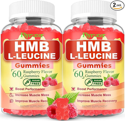 2 Pack HMB and L-Leucine Gummies, HMB and Leucine for Muscle Growth, Muscle Relief, for Men & Women, Vegan, Sugar-Free, Raspberry Flavor, 120 Count