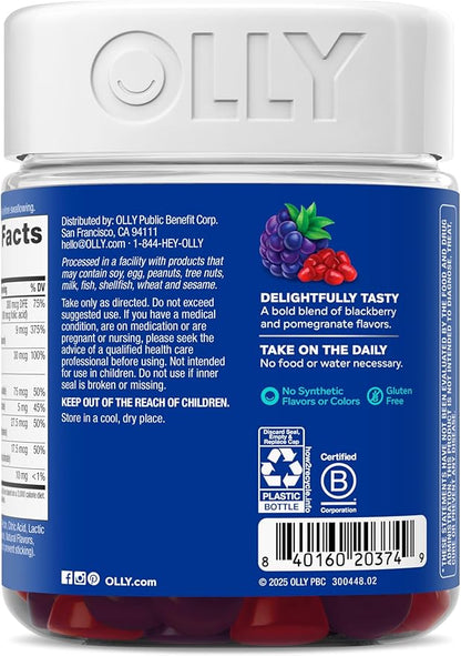 OLLY Men's Multi Gummies, Supports Overall Wellness,* Vitamins A, C, D, E, Bs & Zinc, BlackBerry Blitz Flavored, 65 Day Supply - 130 Count