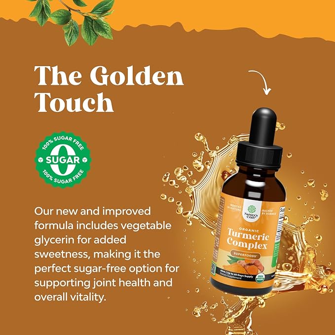 Organic Turmeric Liquid Drops for Adults - Turmeric Curcumin with Black Pepper, Cinnamon & Ginger Extract Liquid for Joint Pain, Mobility & Inflamation - Curcumin Drops for Immune Support - 2 Fl Oz