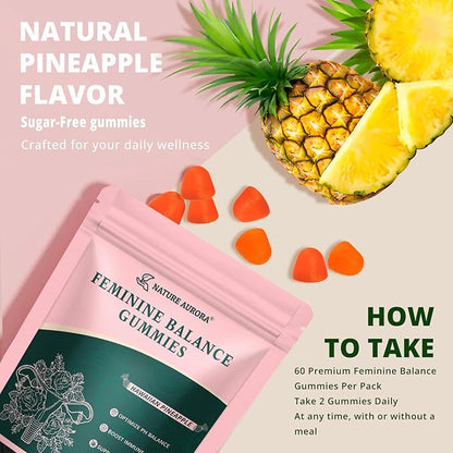 Premium Feminine Balance Gummies - Women's pH Balance & Vaginal Probiotics Support with Immune Support - Vegan, Gluten-Free - Hawaiian Pineapple Flavor - 60 Count