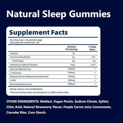 ZAYMAN Melatonin Free Sleep Gummies, Natural Sleep Aid Gummies with L-Theanine, Magnesium Glycinate, Valerian Root, Passionflower - Sugar Free, Strawberry Flavor, Vegan, 60 Count