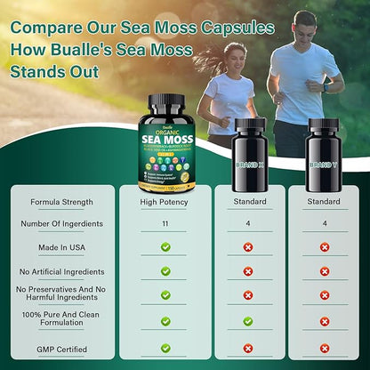 Bualle Irish Sea Moss Capsules – Organic Sea Moss, Black Seed Oil, Ashwagandha Supplements with Bladderwrack, Ginger & Burdock Root – Supports Daily Wellness, Skin & Energy – 150 Count (1 Pack)