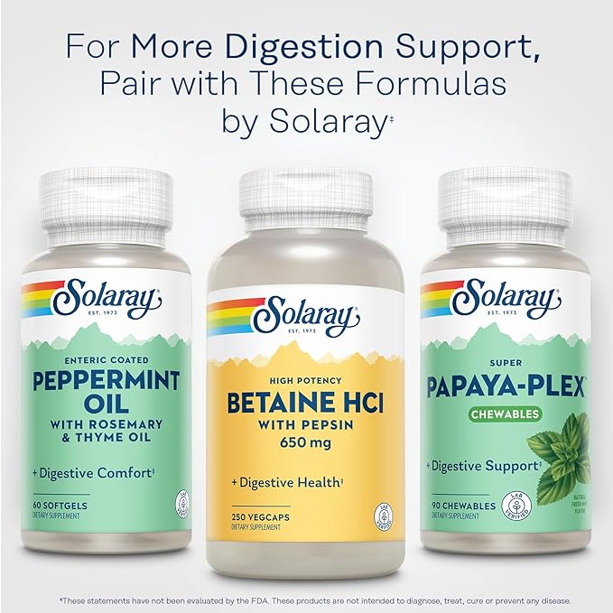 SOLARAY Betaine HCL with Pepsin - High Potency Hydrochloric Acid Formula - Digestive Health Supplement with Digestive Enzymes for Gut Health Support - 60-Day Guarantee, 250 Servings, 250 VegCaps