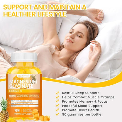 Magnesium Glycinate Gummies 1000mg, High Absorption Sugar Free Magnesium Potassium Supplement for Relaxation, Stress Relief, and Sleep Support for Adults & Kids - 180 Mango Pineapple Gummies