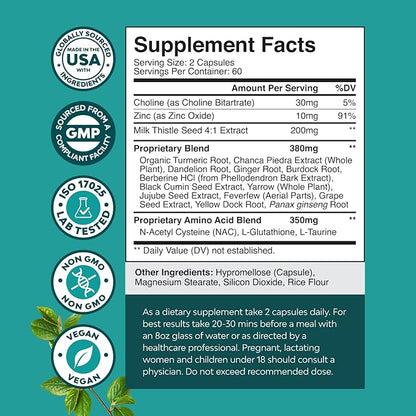 Liver Support NAC Supplement with Milk Thistle for Liver Cleanse Detox & Repair - N Acetyl Cysteine Supplement Liver Cleanse with Antioxidants, Turmeric, Choline, Dandelion & L-Glutathione - 120 Count