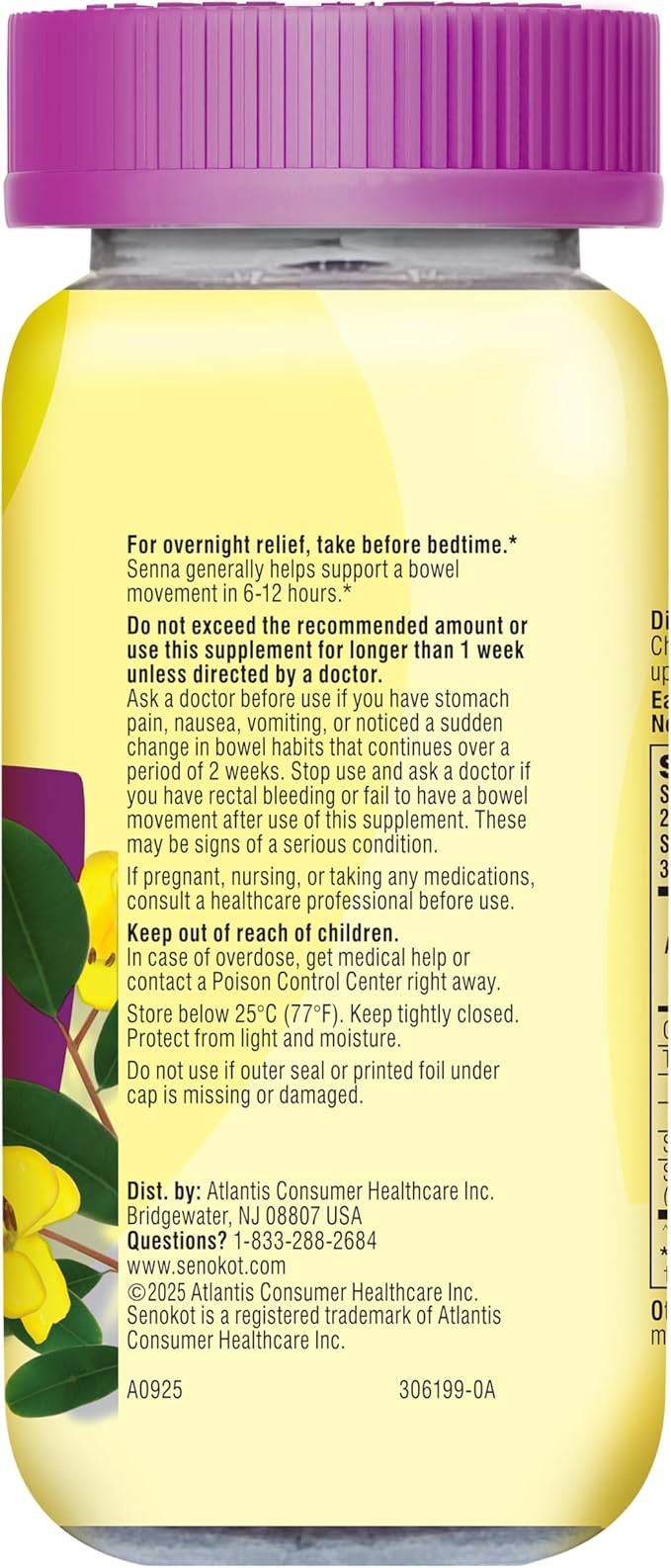 Senokot Dietary Supplement Laxative Gummies for Occasional Constipation Relief, Mixed Berry, 60 Count