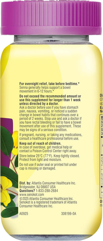 Senokot Dietary Supplement Laxative Gummies for Occasional Constipation Relief, Mixed Berry, 60 Count