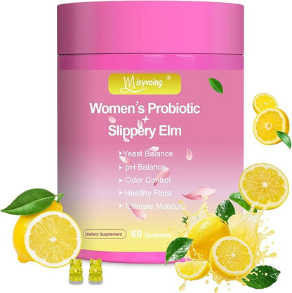 Her Juicy Feminine Probiotics Gummies for pH Balance - Slippery Elm, Lactobacillus Blend - Gut & Immune Support - Pineapple Gummies, 60 Count (Lemon)