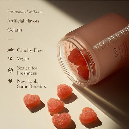 VEGAMOUR GRO Biotin Gummies, Strawberry Flavor with 5000 mcg Biotin, Supports Healthy Hair Vegan Gummies with Vitamins A, B, C, E, B-12 & More, 30 Ct (Pack of 2)