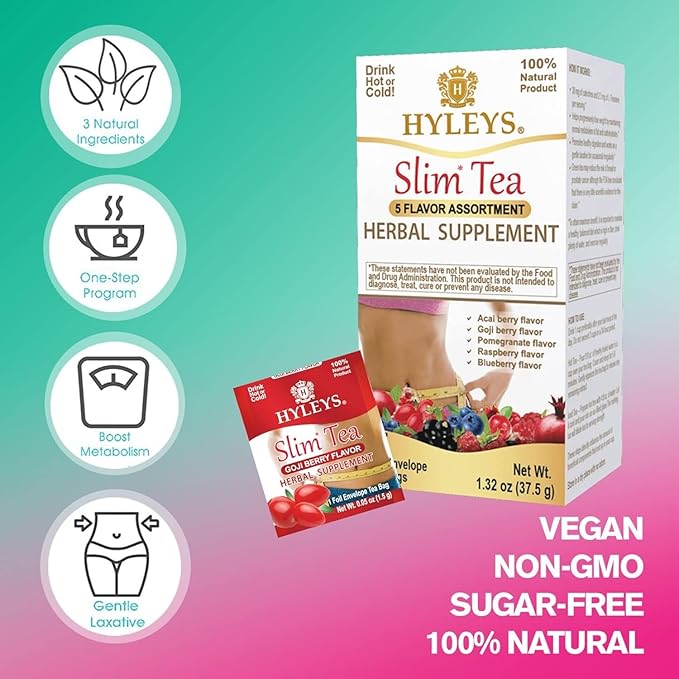 Hyleys Slim Tea 5 Flavor Assortment - Weight Loss Herbal Supplement Cleanse and Detox - 25 Tea Bags (6 Pack)