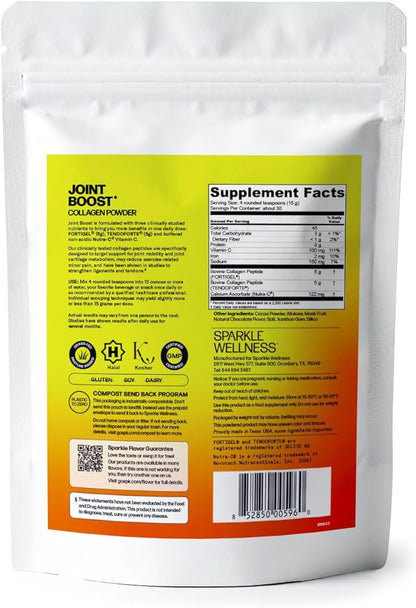 Sparkle Wellness FORTIGEL & TENDOFORTE Collagen Peptides | Collagen Powder with Calcium Ascorbate Vitamin C to Support Joint Mobility, Tendon & Ligament Health | Joint Boost (Chocolate) [30-Serves]