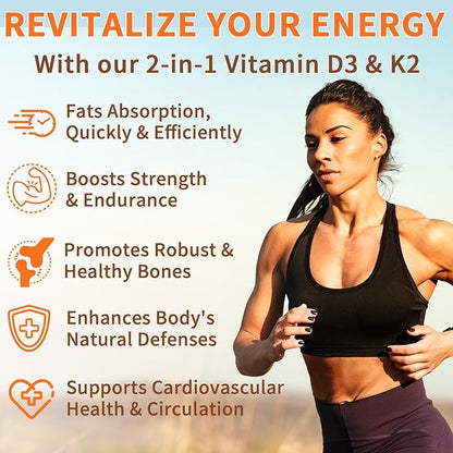 D3 K2 Vitamin 10000 IU - 240 Virgin Coconut Oil Softgels, 2 in 1 Vitamin D & K Complex Supplement Softgel - Immune Support and Calcium Absorption, Bone and Heart Health (240 Count (Pack of 2))