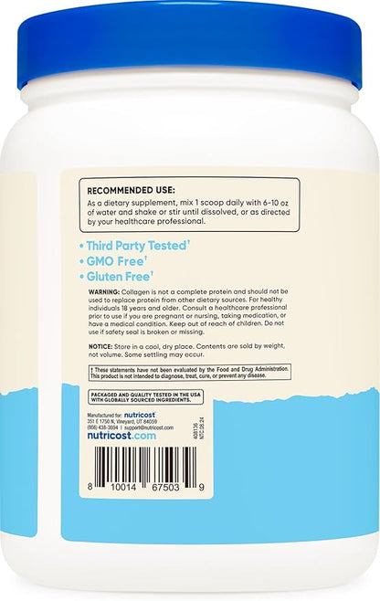 Nutricost Pure Collagen Hydrolysate (Bovine) Powder (3 Pack) - Grass Fed Bovine Collagen, 1LB Each