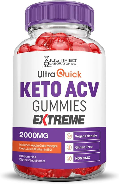 Justified Laboratories (3 Pack Ultra Quick Keto ACV Gummies Extreme 2000MG Ultraquick Keto Gummies Apple Cider Vinegar Formulated with Pomegranate Beet Juice Powder B12 Vegan Non GMO 180 Gummys