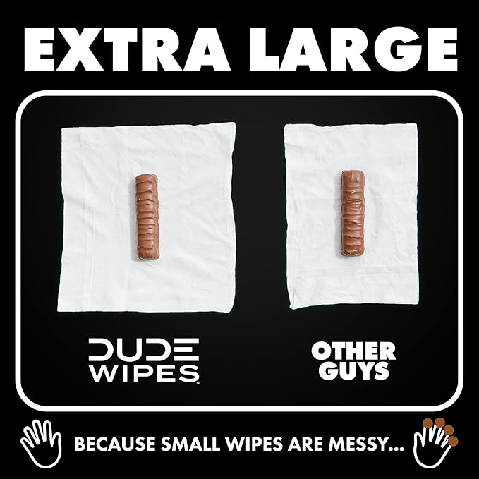 DUDE Wipes Odor Destroyer Flushable Wipes - Extra-Large Adult Wet Wipes - 3 Pack (144 Count) - Deodorizing, Lightly Scented, Controls Odor for up to 24 Hours - Septic and Sewer Safe