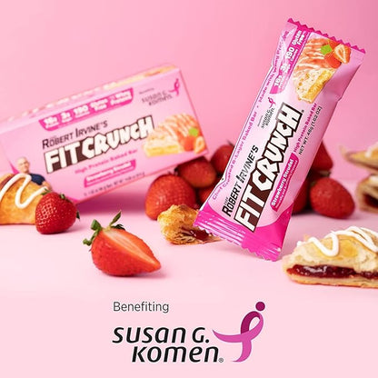 FITCRUNCH Snack Size Protein Bars, 6-Layer Baked Bar, 3g of Sugar & Soft Cake Core (18 Bars, Strawberry Strudel)