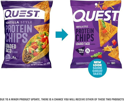 Quest Nutrition Loaded Taco Tortilla Style Protein Chips, 19g Protein, 4g Net Carb, Low Carb, Gluten Free, 1.1 oz (Pack of 12)