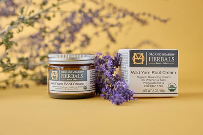 Organic Meadow Herbals Wild Yam Root Cream - USDA Certified Organic Balancing Cream for PMS & Menopause Relief - Estrogen & Progesterone-Free. Handmade by us. Woman-owned & Operated Since 1994 (2 oz)