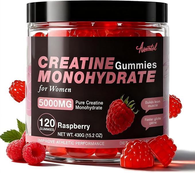 Creatine for Women 5000 MG, Creatine Gummies, Creatine Monohydrate Supplement for Muscle Growth, Strength & Energy Support, Sugar Free Pre Workout Gummies 120 Count Raspberry Flavor