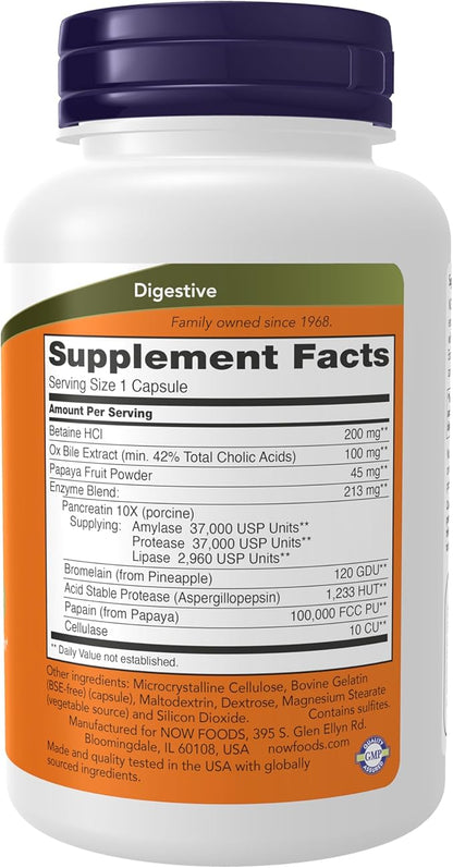 NOW Supplements, Super Enzymes, Formulated with Bromelain, Ox Bile, Pancreatin and Papain, Super Enzymes,90 Capsules