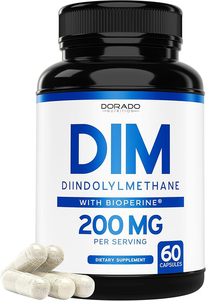 DIM Supplement for Women & Men (Diindolylmethane Estrogen Blocking Supplement, Hormonal Acne Treatment, Hormone Balance for Women) (200mg Per Serving) - Vegan, Gluten-Free, USA Made (60 Capsules)