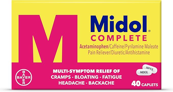 Midol Complete Menstrual Pain Relief Caplets, 40 Count - Provides Cramp, Headache, and Bloating Relief