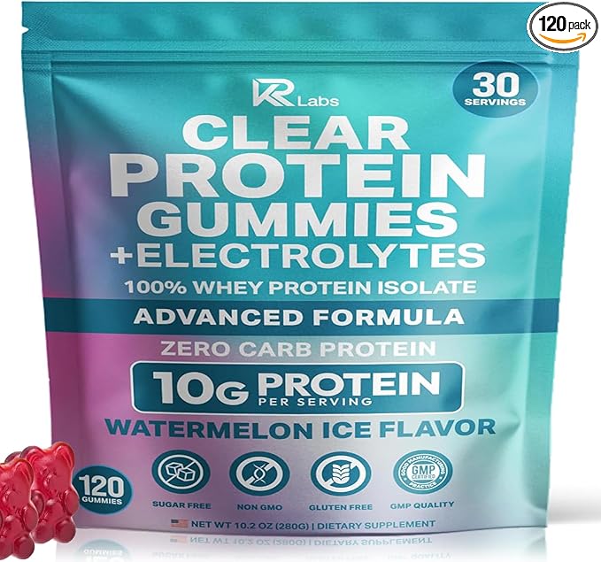 Zero Carb 100% Clear Whey Isolate Protein Gummies + Electrolyte | 300g Total Protein per Bag | Plant Based Ingredients with Vitamins for Men & Women Gluten Free Non-GMO | Watermelon |120 Count