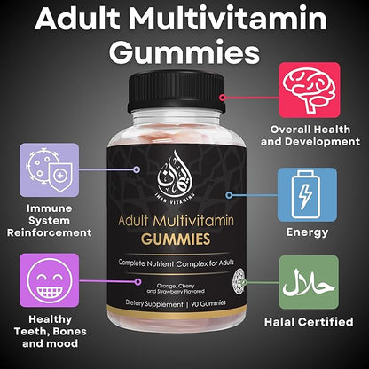 Halal Complete Complex Adult Multivitamin Gummies | Natural Immune Boost for Men & Women | Vegetarian & Non-GMO | Gluten, Gelatin, Peanut & Dairy-Free Vitamin Gummy | 90 Count
