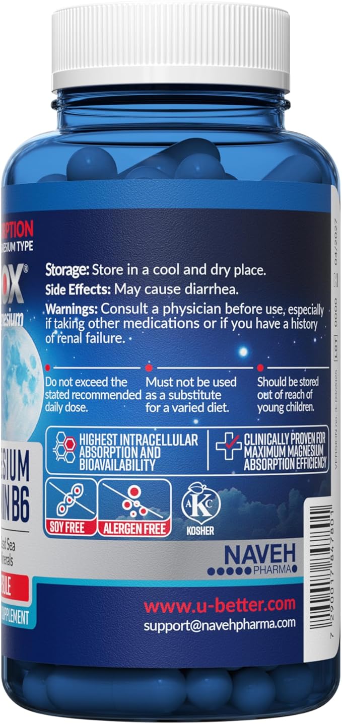 MAGNOX® High Absorption Magnesium Supplement with B6 & D3 Vitamins for Women & Men | Sleep Support | One Capsule a Day for Full Dosage (432mg) Patented & Clinically Tested Formula (60 pils)