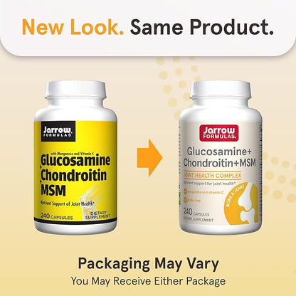 Jarrow Formulas Glucosamine, Chondroitin, and MSM Capsules; Joint Support Supplement with Vitamin C and Manganese, Bone & Joint Health, 240 Capsules, 60 Day Supply