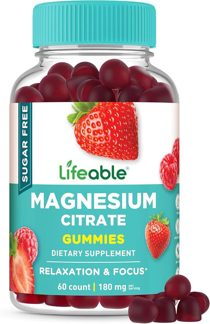 Lifeable Magnesium Citrate Gummies Sugar Free | Great Tasting Magnesium Supplement Gummies for Adults | Vegan, Non GMO Magnesium Gummy | for Men & Women | for Muscle Relaxation | 60 Count