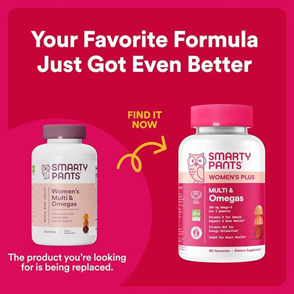 SmartyPants Women's Multivitamin Gummies: Omega 3 Fish Oil (EPA/DHA), Methylfolate, CoQ10, Vitamin D3, C, Vitamin B12, B6, A, K & Zinc, Inositol, Gluten Free, 180 Count (30 Day Supply)
