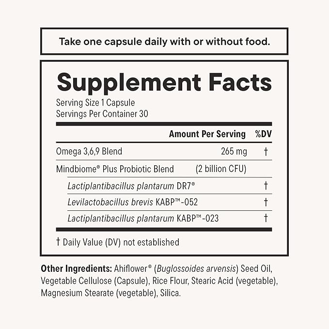 Daily Nouri Stress Support Probiotics for Women & Men | Mood & Cortisol Support | Gut-Brain Axis + Digestive Support | 3 Clinically Studied Strains + Omega | 60-Day Supply
